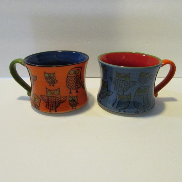 set of 4 stacking colorful owl mugs Pier 1 coffee cups - Picture 8 of 9